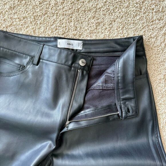 MANGO EUC Faux Leather Straight Leg Trousers Pants Black Size 10 - Picture 5 of 11